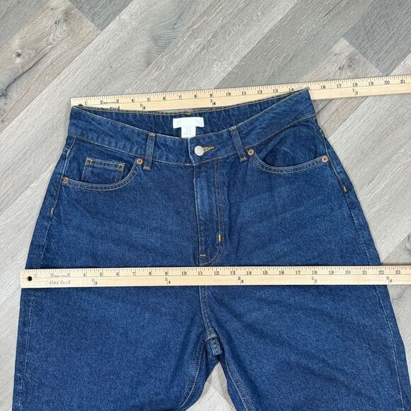 H&M High Rise Tapered Baggy Jeans Dark Blue Size 10 Relaxed Ankle - Picture 11 of 14